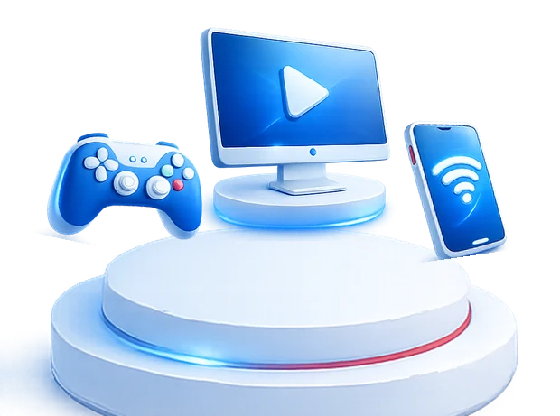 Controle de videogame, monitor e celular conectados à internet fibra óptica da Itiel
